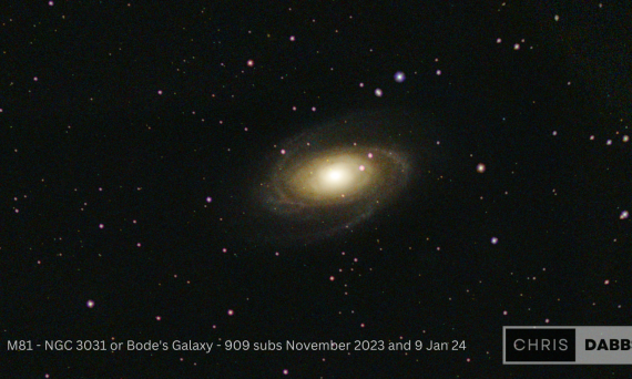 M81 - NGC 3031 or Bode's Galaxy - 909 subs November 2023 and 9 Jan 24
