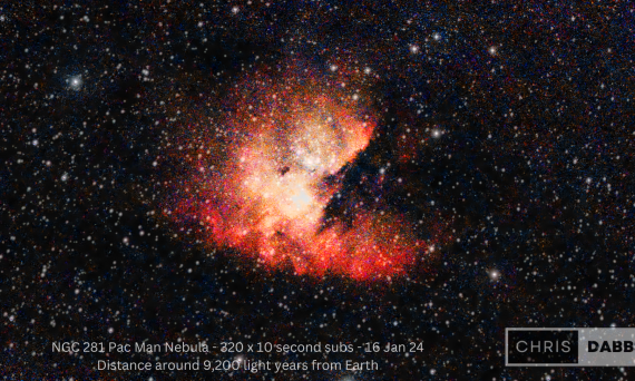 NGC 281 Pac Man Nebula - 320 x 10 second subs - 16 Jan 24