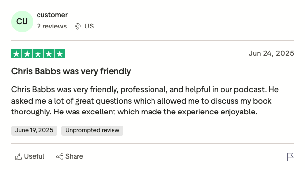 Chris Dabbs author interview testimonial 4